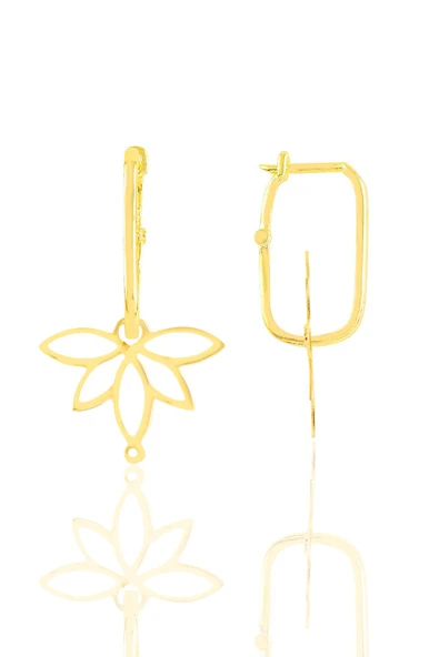Gümüş altın yaldızlı yaşam çiçeği lotus göçmen küpe SGTL11674GOLD ürün görseli 1