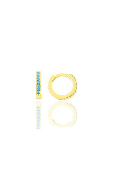 Gümüş altın yaldızlı turkuaz taşlı 9 mm halka küpe Tragus Piercing Helix Kıkırdak Küpesi SGTL11737GOLD ürün görseli 1