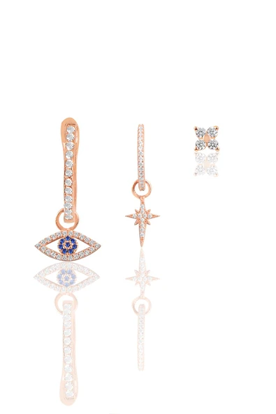 Gümüş rose zirkon taşlı kombin üçlü küpe seti SGTL11648ROSE ürün görseli 1