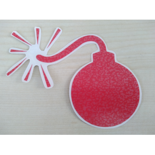 BOMBA STİCKER 13x9,5cm Kırmızı - BOMBA ETİKETİ - BOMBA ÇIKARTMASI ürün görseli 1