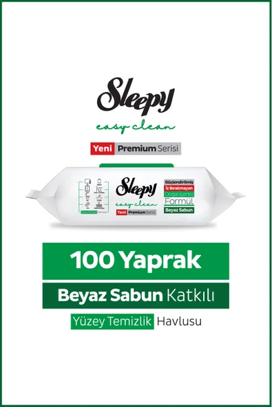 Sleepy Easy Clean Premium Beyaz Sabun Katkılı Yüzey Temizlik Havlusu Mendili 100 Yaprak ürün görseli 1