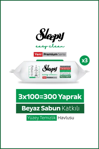 Sleepy Easy Clean Premium Beyaz Sabun Katkılı Yüzey Temizlik Havlusu Mendili 3x100 (300 Yaprak) ürün görseli 1
