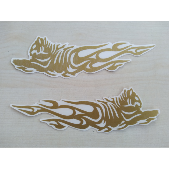 ALEVLİ KAPLAN STİCKER 2li Takım 15x4,5cm Gold Tiger KAPLAN AYNA STİCKER KAPLAN ETİKETİ, ÇIKARTMASI ürün görseli 1