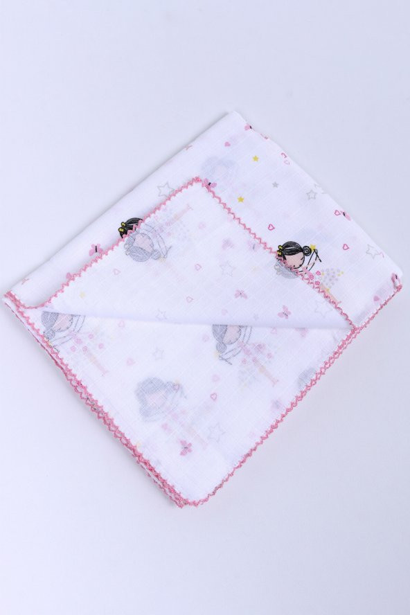 Kız Bebek Yıldız Baskı Çok Amaçlı Müslin Örtü 115*115cm 0699B ürün görseli 1