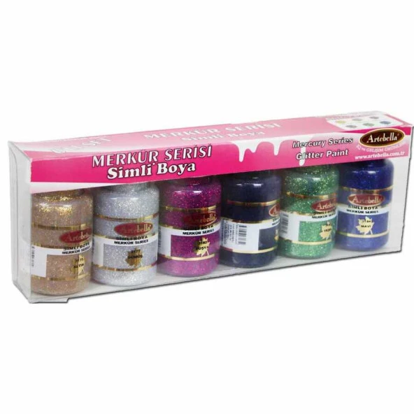 Simli Akrilik Boya Akrili Boya Seti Transparan Simli Boya Seti Artebella Merkür Serisi Simli Boya 50 ml 6' Lı Set ABSMS001 ürün görseli 1
