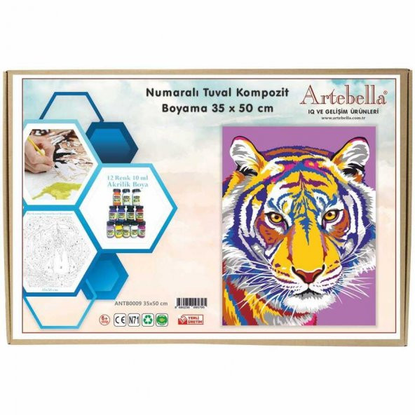 Kompozit Boyama Set Akrilik Boyama Set Artebella Numaralı Tuval Kompozit Boyama ANTB0009 "Kaplan" 35x50 cm ürün görseli 1