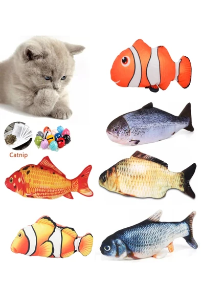 TİNEKE Peluş Kedi Oyuncağı Balık Kedi Nanesi Otlu Çıngıraklı 1 Adet 6 LI ürün görseli 1