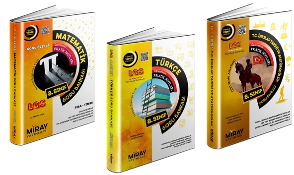 Miray 2024 8. Sınıf Lgs Matematik + Türkçe + İnkılap Soru Seti 3 Kitap ürün görseli 1