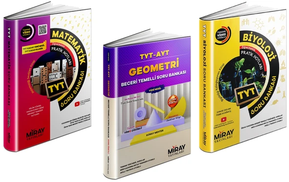 Miray 2024 Tyt Matematik + Geometri + Biyoloji Soru Bankası Seti 3 Kitap ürün görseli 1