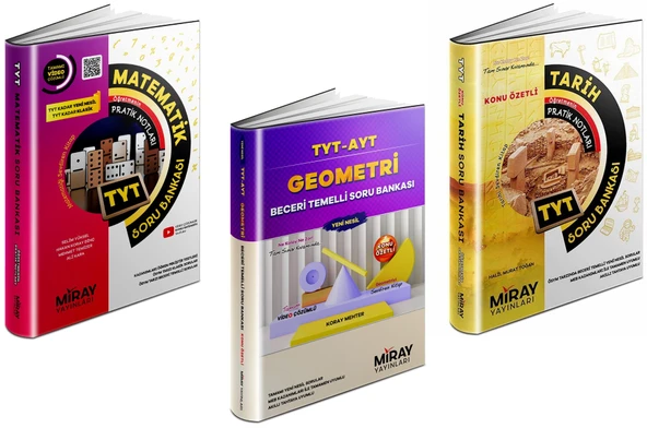 Miray 2024 Tyt Matematik + Geometri + Tarih Soru Bankası Seti 3 Kitap ürün görseli 1