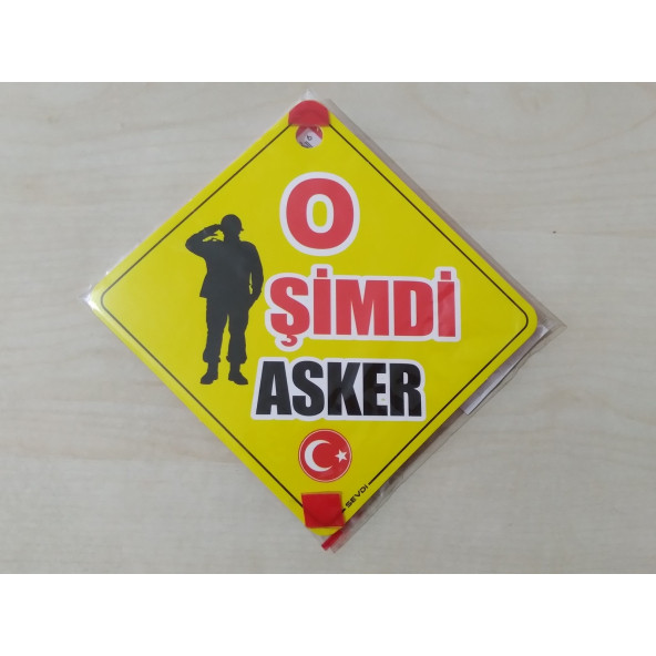 CAM İÇİ SARI DEKOR PLAKA KARE O ŞİMDİ ASKER (11x11cm) YAPIŞTIRMALI (Dekor Levha) SARI PLAKA ürün görseli 1