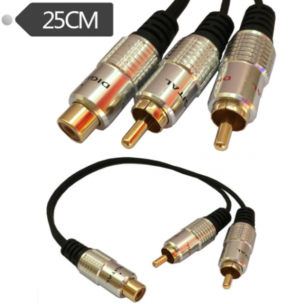 RCA 1 Dişi - 2 Erkek Kaliteli Y Kablo - 20 cm ürün görseli 1