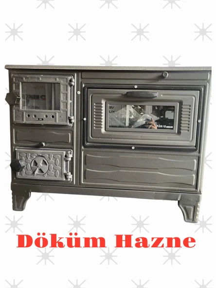 Paris camlı şömine döküm Kuzine Soba Uyuyan Kömür Odun Sobası Fırınlı ürün görseli 1