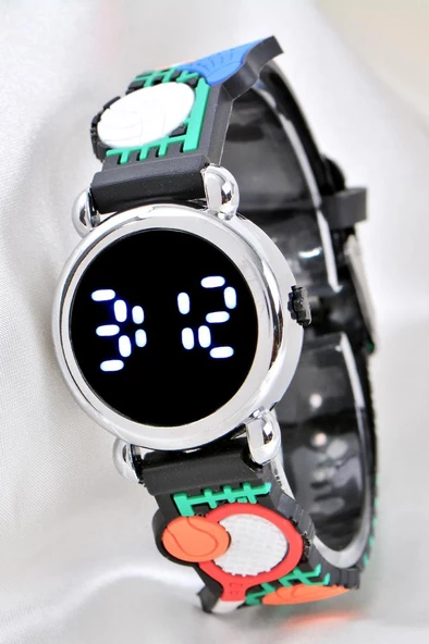 Çocuk Kol Saati Tenis Raket Desenli (04-09 Yaş) Led Ekran Silikon Kordon ST-304154 ürün görseli 1