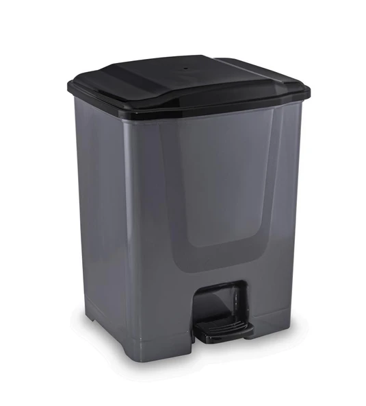 Omnipazar Flora F196-S 10Lt Slim Pedallı Gri Plastik Çöp Kovası Siyah Kapak ürün görseli 1
