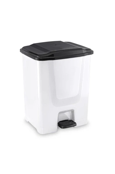 Omnipazar Flora F196-B 10Lt Slim Pedallı Beyaz Plastik Çöp Kovası Siyah Kapak ürün görseli 1