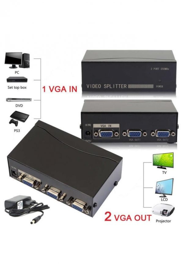 2 Port Vga Çoklayıcı Splitter 1 in 2 Out Çoklu Ekran Adaptörlü ürün görseli 1