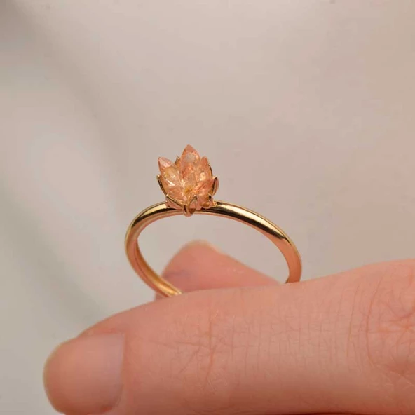 14 Ayar Altın Sarı Lotus Çiçeği Yüzük ürün görseli 1