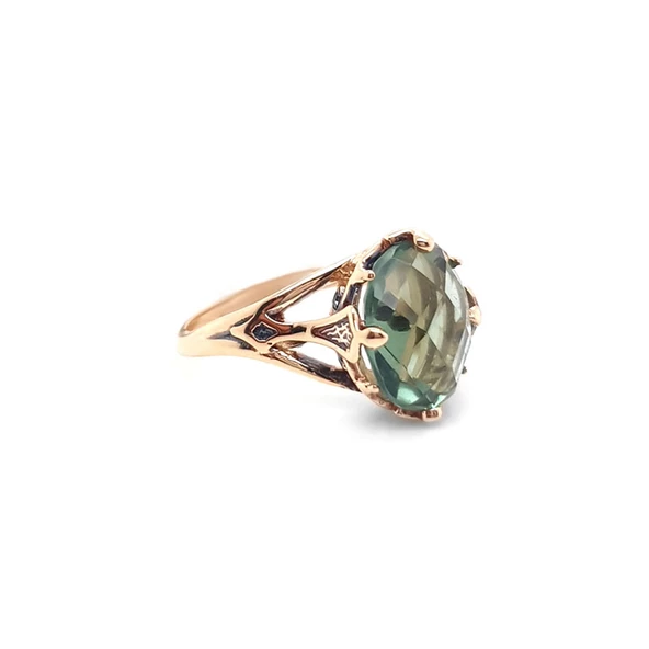 14k Altın Yeşil Topaz Taşlı Yüzük ürün görseli 1