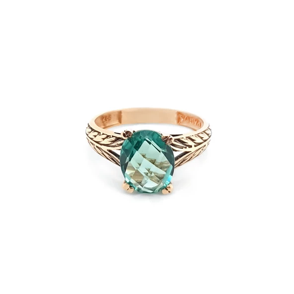 14k Altın Yeşil Topaz Taşlı Yüzük ürün görseli 1