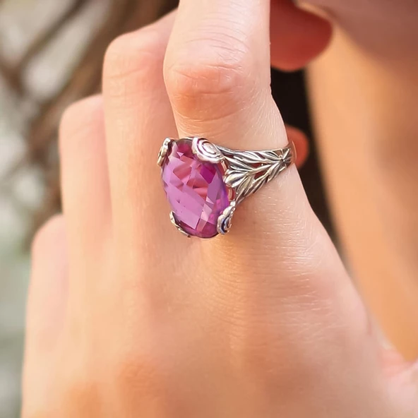 14k Altın Pembe Topaz Taşlı Yüzük ürün görseli 1