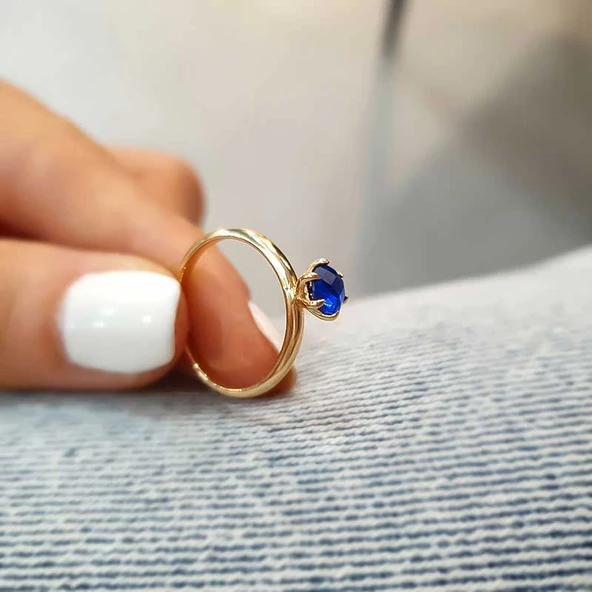 14k Altın London Blue Topaz Taşlı Yüzük ürün görseli 1
