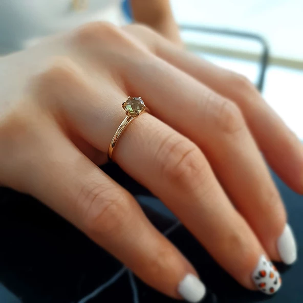 14k Altın Smoky Quartz Taşlı Yüzük ürün görseli 1