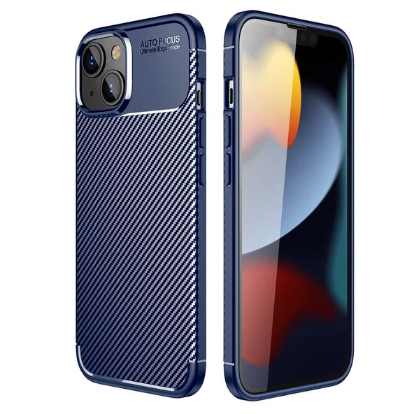 Vendas iPhone 14 (iPhone 14 Uyumlu) Deep Dizayn Auto Focus Tasarımlı Karbon Dizayn Kılıf + Cam Ekran Koruyucu ürün görseli 1
