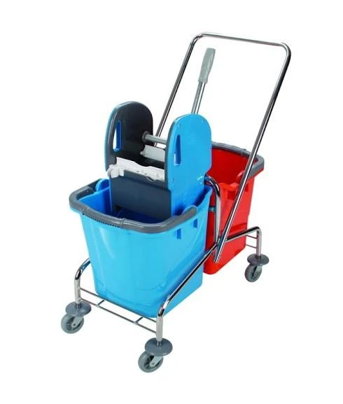 Omnisoft UCTM CK753 Krom Taşıyıcı Plastik Pres Çift Kovalı Temizlik Arabası ürün görseli 1