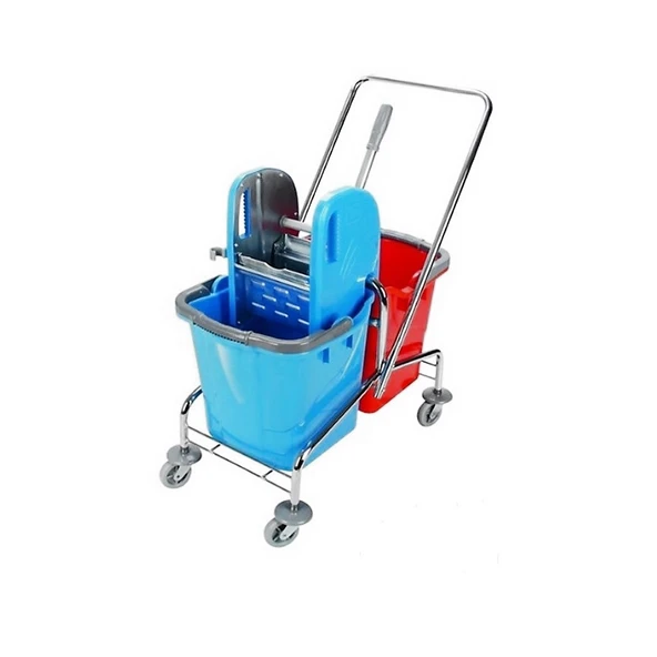 Omnisoft UCTM CK752 Krom Taşıyıcı Krom Pres Çift Kovalı Temizlik Arabası ürün görseli 1