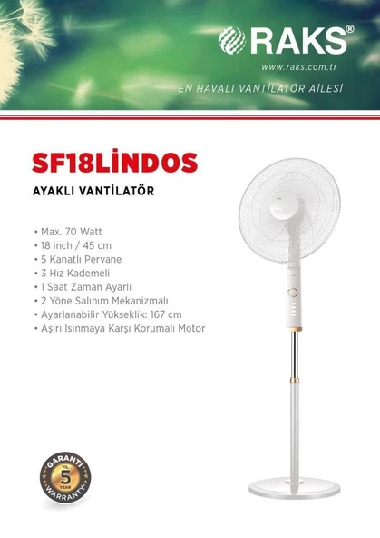 Raks Sf 18 Lindos Ayaklı Vantilatör - Resim 2
