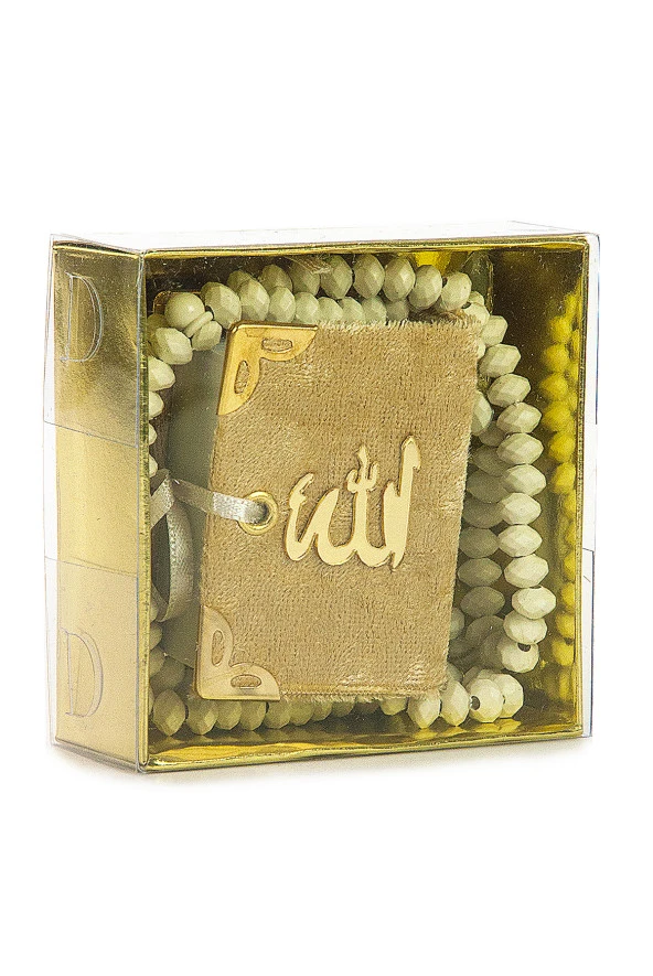 Kadife Kaplı Mini Kuran Kutulu - Tesbihli - Gold ürün görseli 1