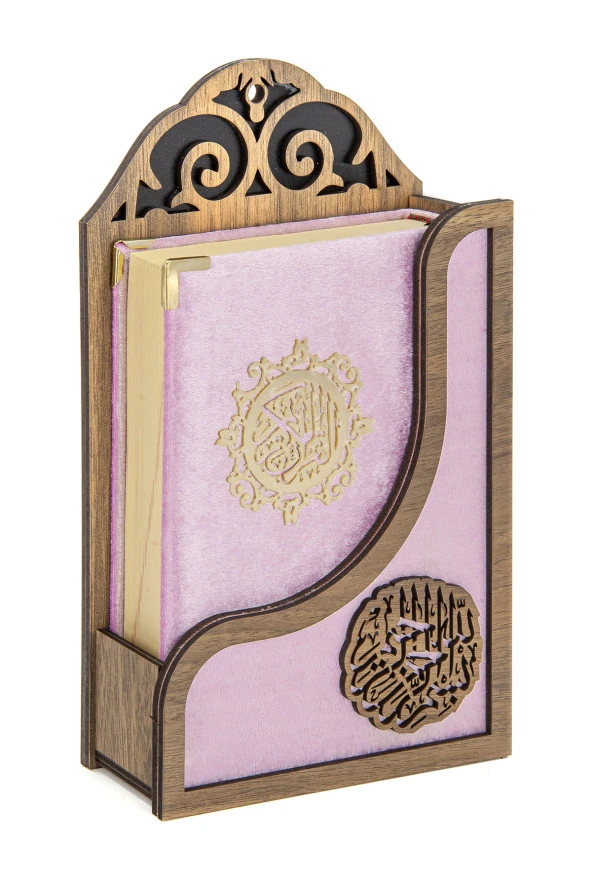 Vefa Kadife Kaplı Askılı Kuran Seti - Pembe Renk ürün görseli 1