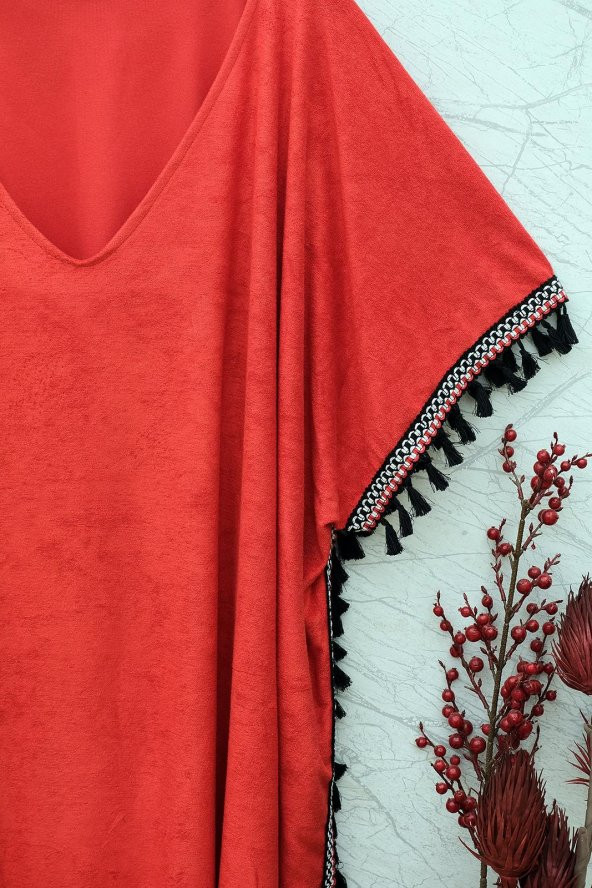 Kırmızı Püsküllü Modern Sabahlık - Resim 3