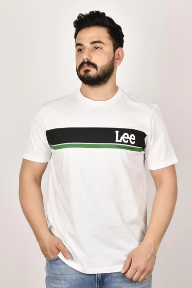 Lee L211918102 Erkek Beyaz Önü Yazılı Bisiklet Yaka T-shirt ürün görseli 1