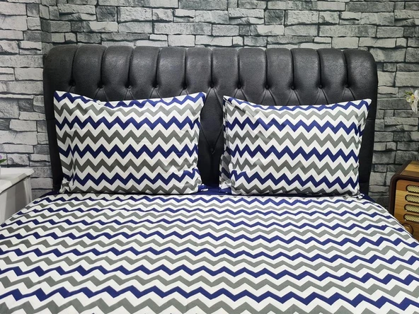 Çeyiz Diyarı Zigzag Çift Kişilik Nevresim Takımı Lacivert ürün görseli 1