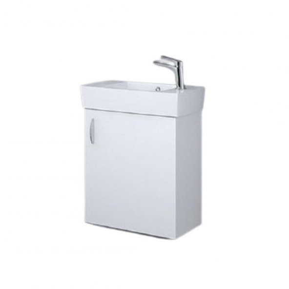Turkuaz City Lavabo 25*50cm (SAĞ) ve Minica Banyo Dolabı-BEYAZ ürün görseli 1