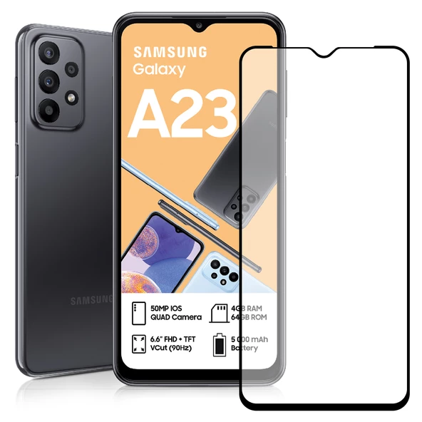 Bufalo Samsung Galaxy A23 Ekran Koruyucu 9D Temperli Cam - Siyah ürün görseli 1