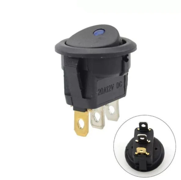 IC-132A Yuvarlak Nokta Işıklı Anahtar Mavi On-Off 3P 12Volt ürün görseli 1
