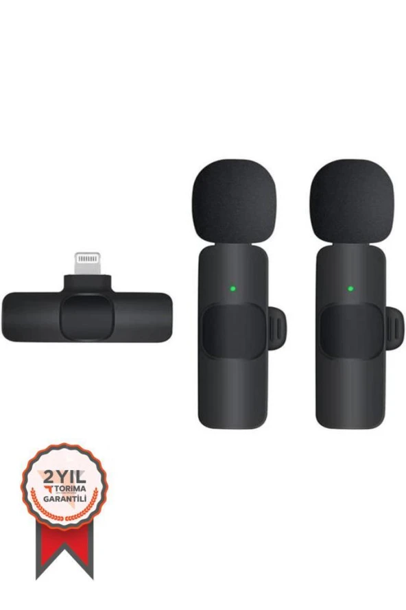 2 Adet Kablosuz Yaka Mikrofonu Lightning 2'li Mini Mikrofon K9 ürün görseli 1