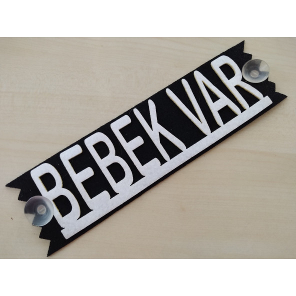 DEKOR PLAKA - BEBEK VAR YAZISI BEYAZ (27x8cm) vantuzlu Keçe Süs (Dekor Levha) ARABADA BEBEK VAR ürün görseli 1