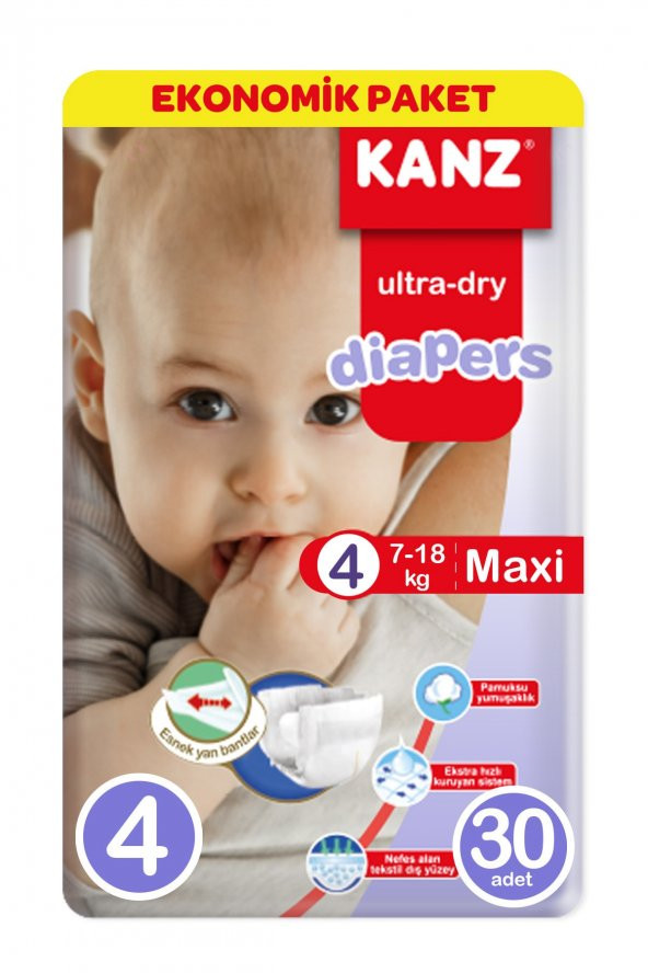 Kanz NO: 4 Numara Bebek Bezi Ekonomik  7-18 kg 30 Adet ürün görseli 1