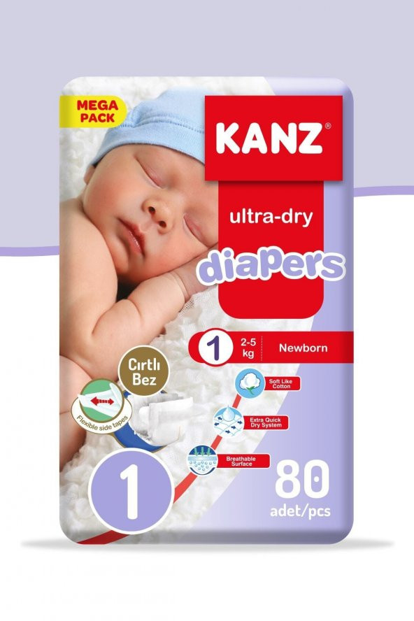 Kanz Unisex NO :1 Bebek Bezi Yenidoğan 2-5KG 80 Adet ürün görseli 1
