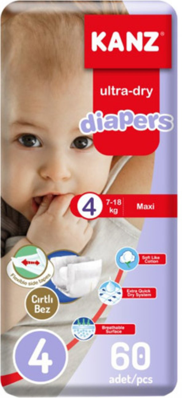 Kanz KANZ NO:4 MEGA Çocuk Bezi MAXİ  7-18KG  60 LI ürün görseli 1