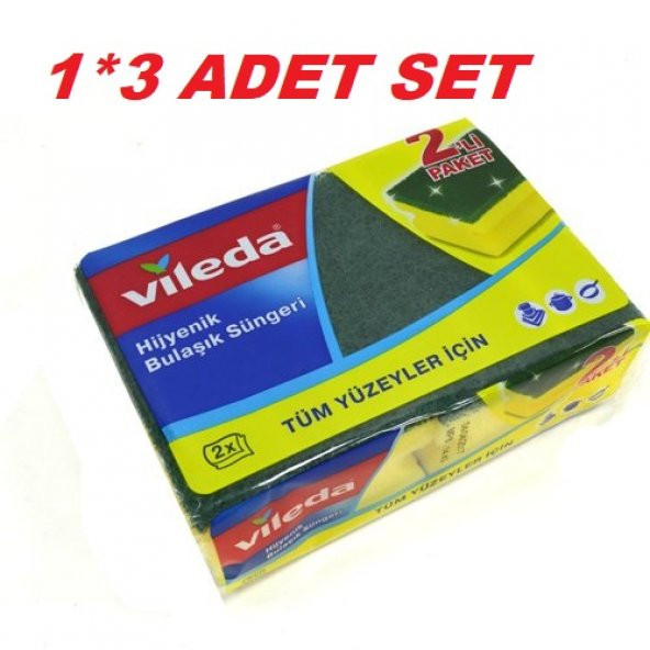 Vileda VİLEDA Antibakteriyel 1+1 Yeşik Oluklu Sünger 3 LÜ SET ürün görseli 1