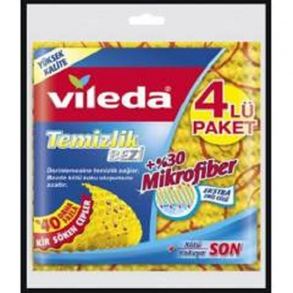 Vileda VİLEDA  30 MİKROFİBER TIRTIKLI TEMZİLİK BEZİ 4 LÜ PAKET İÇİ ürün görseli 1
