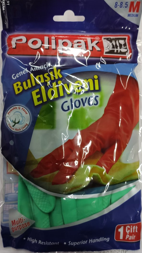 Polipak POLİPAK BULAŞIK ELDİVENİ 8-8,5 MEDIUM   YEŞİL RENK ürün görseli 1