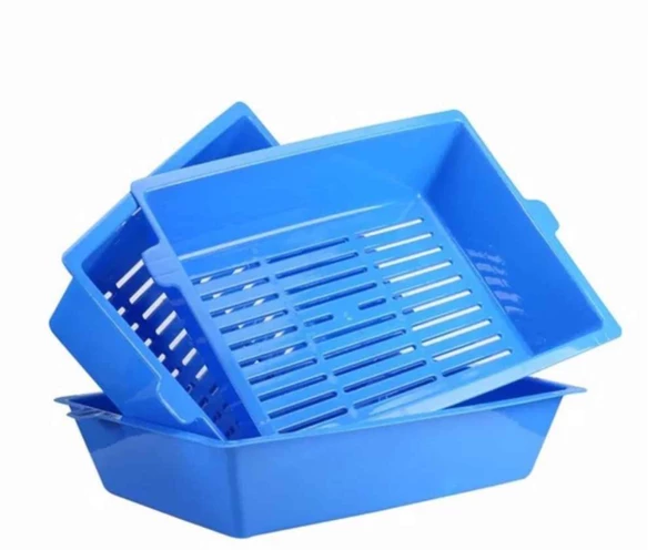 3 Aşamalı Elekli Açık Kedi Tuvalet Kum Kabı 43x33x11 cm ürün görseli 1