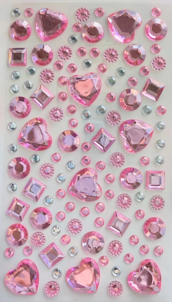 Taş Sticker Açık Pembe Kalpler Yapışkanlı Saç , Yüz Ve Tırnak Taşı Işıltılı Parlak ürün görseli 1