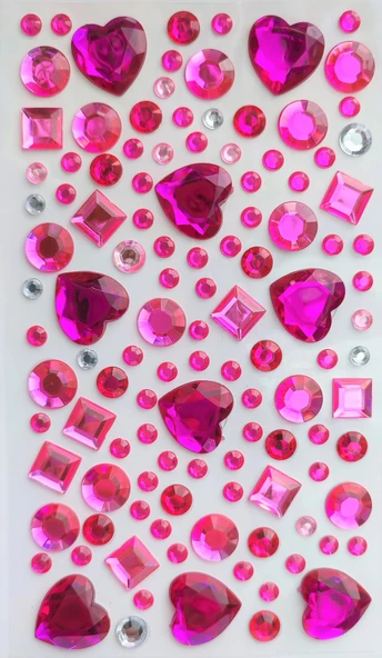 Taş Sticker Pembe Kalpler Yapışkanlı Saç , Yüz Ve Tırnak Taşı Işıltılı Parlak ürün görseli 1